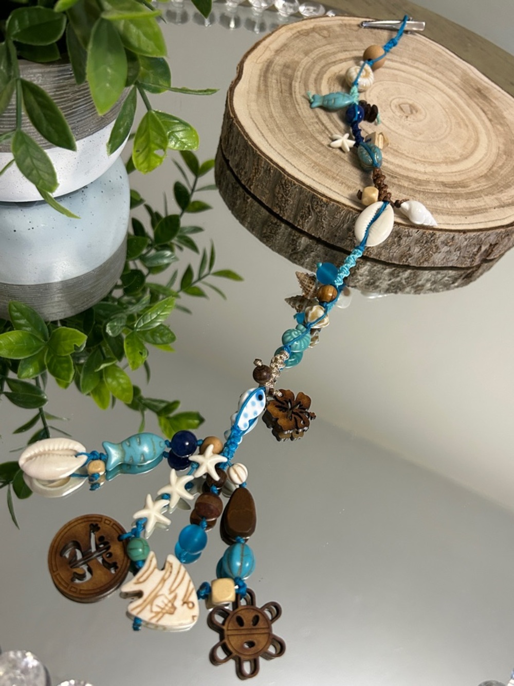 Blue Beach Charm Necklace with Shells & Sea Motifs